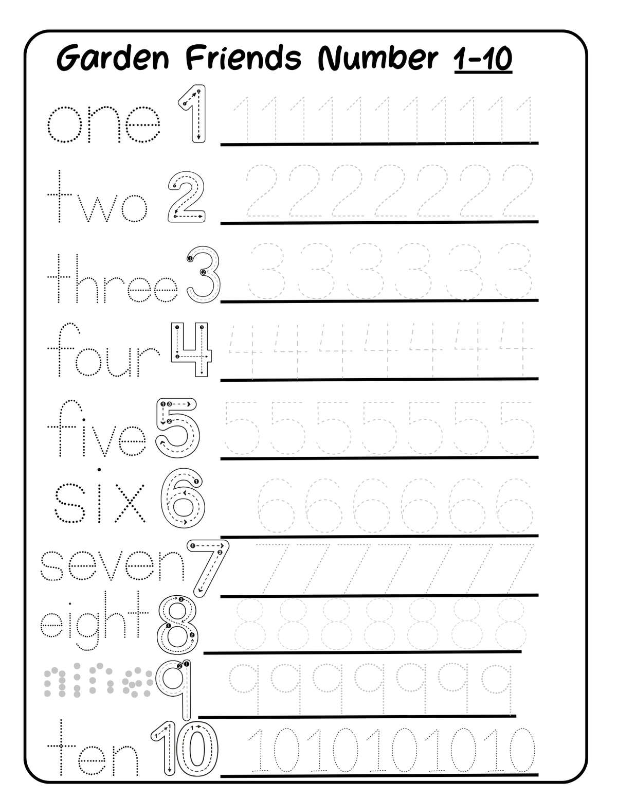 Count & Color & Write The # 1 - 10 Worksheet